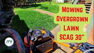 Mowing Overgrown Lawn With SCAG SFC 30inch Push Mower