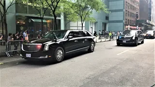 United States President Trump Presidential Motorcade With The Brand New Beast Limo In New York City