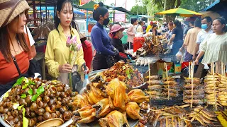 Cambodian Cheap Street Food @ Countryside - Fish, Chicken, Bee, Snack, Fish Patty, Frog, & More