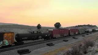 Union Pacific freight train climbs the grade Rock River, Wyoming