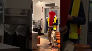 Traffic Cone Sax Man strikes at Chipotle  #sax #art? #prank #party?#shorts43