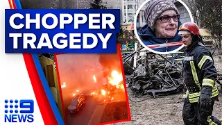 Helicopter crashes into kindergarten in Kyiv, kills 14 | 9 News Australia