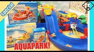 📺 Playmobil Special! Splash on the Aquaplay Waterpark slides! 🌞Playmobil kids swim - play with us!