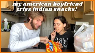 my american boyfriend tries indian snacks!