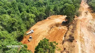 Fantastic Mountain Road Construction In Cambodia Excavator Bulldozer Dump Truck In A Forest Work