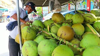 Coconut Cutting Skills, Cambodian Street Food-  Fresh coconut water