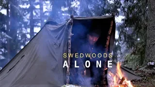 Bushcraft Solo Winter Overnight - 3 Lavvu Canvas Ponchos Tent Setup - Spork Carving - Chicken Grill