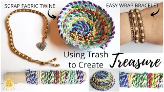 🌸 DIY EASY WRAP BRACELET & BOHO SCRAP FABRIC TWINE. REUSE RECYCLE  USING TRASH TO CREATE TREASURE