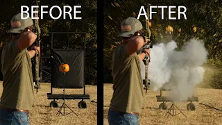 exploding pumpkin using archery equipment