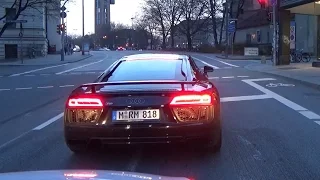 CRAZY NEW Audi R8 V10 plus racing through Munich - Accelerations, Sound, tunnel,