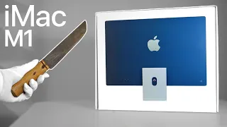 Unboxing gameplay of new 24" Apple iMac computer with M1 chip. Apple iMac G3