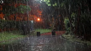 Sleep within 5 minutes with heavy rain in a windy park, overcome insomnia, rain sound ASMR, lullaby