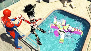 Funny Moments Ragdolls in GTA 5 - Funny Gameplay Spiderman vs Woody & Buzz Toy Story Jump/Fails #298