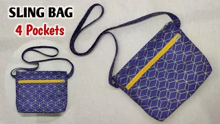 DIY SLING BAG WITH 4 POCKETS | Easy Cross Body Bag | Sling Bags making at home | Shoulder bag | Bags