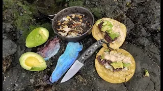 Catch and Cook in the RAIN on the ROCKS:  Most Delicious Fish Tacos!!