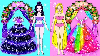 Học Làm Búp Bê Giấy - Trang Phục Đám Cưới Rapunzel Cầu Vồng và Raquelle Tím - Câu Chuyện Của Barbie