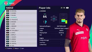 Vaduz & Switzerland Super League & Players Ratings & eFootball PES 2021