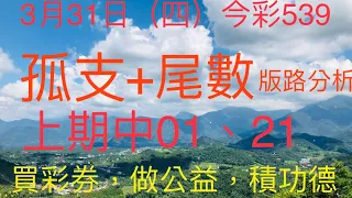 今彩539｜孤支+尾數｜牛哥539｜2022年3月31日（四）今彩539孤支+尾數版路分析｜感謝版路交流@king1688 ｜#539