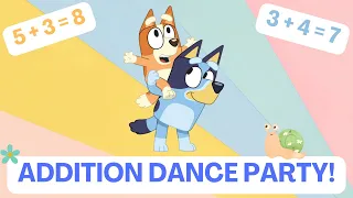 Bluey Springtime Addition Dance Party! Math Movement Learning Activity for Kids!