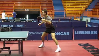 Timo Boll practicing with Christian Süss - WTTC Zagreb 2007