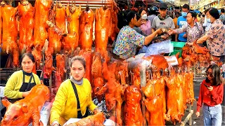 Amazing Cambodian Roast Pork, Many People Like to Eat. Cambodian Food at Orussey Market.