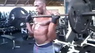 The fastest man in the world Usain Bolt works out at the Gym