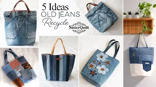 5 Idea Old Jeans Recycle Tote Bag | Tutorial