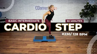 30 Min Step Aerobics Workout at 128 BPM for Basic to Intermediate #230