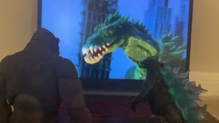 Godzilla and Kong reacts to Croczilla vs legendary Godzilla an epic battle stop motion