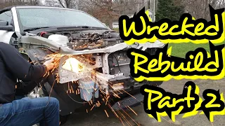 Wrecked Mustang GT Rebuild | Part 2 - Upper Radiator Support Removal, Hood Scoop Swap and Replace
