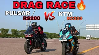 PULSAR RS200 VS KTM RC200🔥||DRAG RACE 💥||RACE TILL THEIR POTENTIAL 🥵||TOP END RACE ⚡||