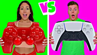 GUMMY FOOD VS REAL FOOD CHALLENGE! *EATING GIANT GUMMY CONTROLLER*