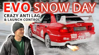 DRIFTING my 400HP Mitsubishi EVO V RS in SNOW - Crazy ANTILAG & Launch control - OG Schaefchen