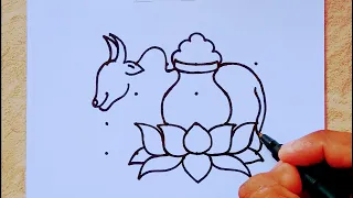 Easy Sankranti drawing from 4×6 dots // Mattu pongal kolam // Pongal drawing // Sankranti Rangoli