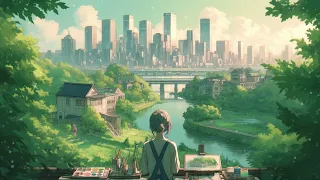 Painting the Cityscape Study Music | Relaxing Urban City Water Views - Anime Lofi for Concentration