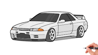 How to draw a NISSAN SKYLINE GTR R32 / drawing nissan gt-r r32 1989 car