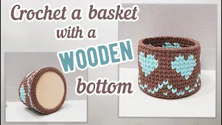 IT'S NOT HARD AT ALL || Crochet a round BASKET with WOODEN BOTTOM and jacquard pattern || DIY basket