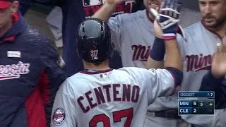 MIN@CLE: Santana pulls back bunt, rips an RBI single