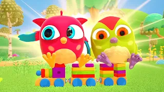 Baby birds play with the toy train for kids. Kids cartoons. Educational cartoons for kids.