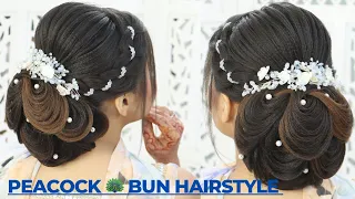 peacock feather hairstyle/ peacock 🦚 bun hairstyle/ how to make peacock feather hairstyle