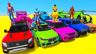 SUPERHERO Cars Jump Challenge on WINDMILL Rampa ! SPIDERMAN Hulk IronMan Monster Trucks JEEP - GTA 5