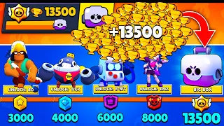 NONSTOP to 13500 TROPHIES Without Collecting TROPHY ROAD + Box Opening - Brawl Stars