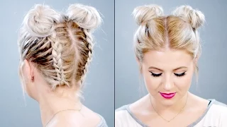 HOW TO: Double Braided Space Buns On Short Hair | Milabu