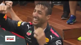Monaco F1 2018 GP Funny Moment Daniel Ricciardo Jumps In To Pool And Celebrates Win With Team