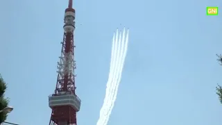 Tokyo Olympics: Jets from Japan's Self-Defense Forces' aerobatics team fly over the Olympic Stadium