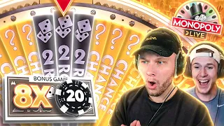 INSANE 8X 2 ROLL BONUS ON MONOPOLY LIVE!  (CRAZY SESSION)