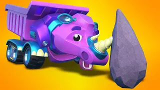 AnimaCars - Rescue Team for RHINOCEROS DUMP TRUCK!   - Cartoons for kids with trucks & animals
