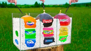 Experiment: Giant Balloons of Coca Cola & Fanta & Sprite & Mirinda & Mountain Dew VS Mentos