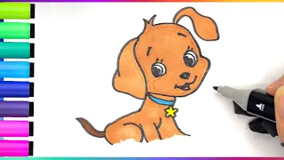 How to Draw a Smiling Cute Puppy Dog for Beginners, Coloring & Painting | Kimber Drawings