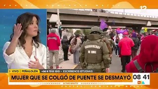 Mujer que protestaba colgada de un puente, se desmayó | Tu Día | Canal 13